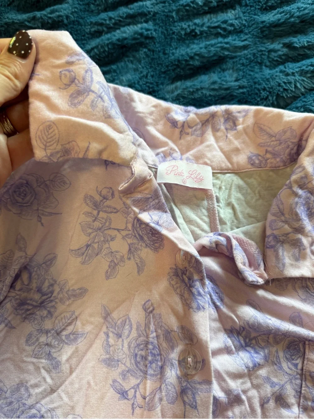 Pink Lily Lavender Floral Wide-Leg Pajama Set
